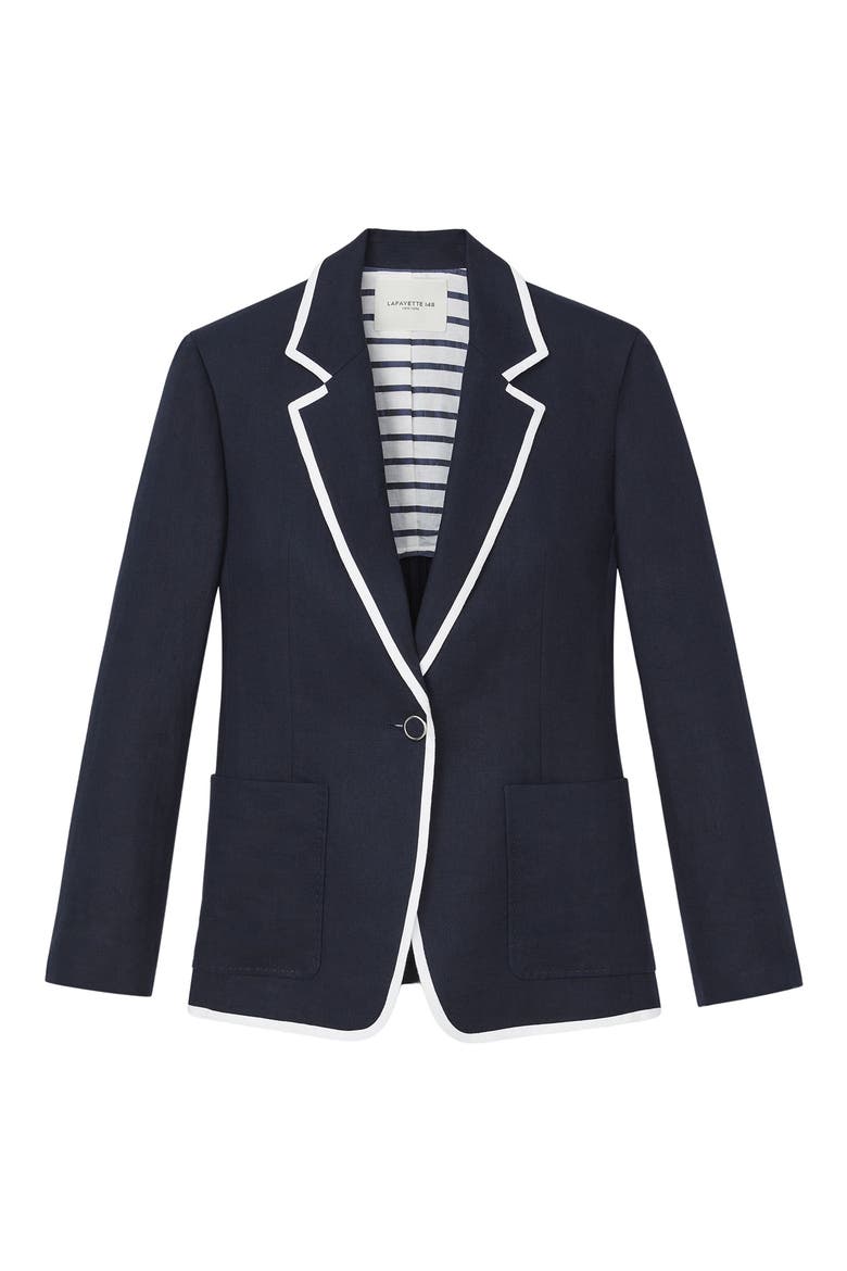 Tipped Linen Blazer, Alternate, color, INK