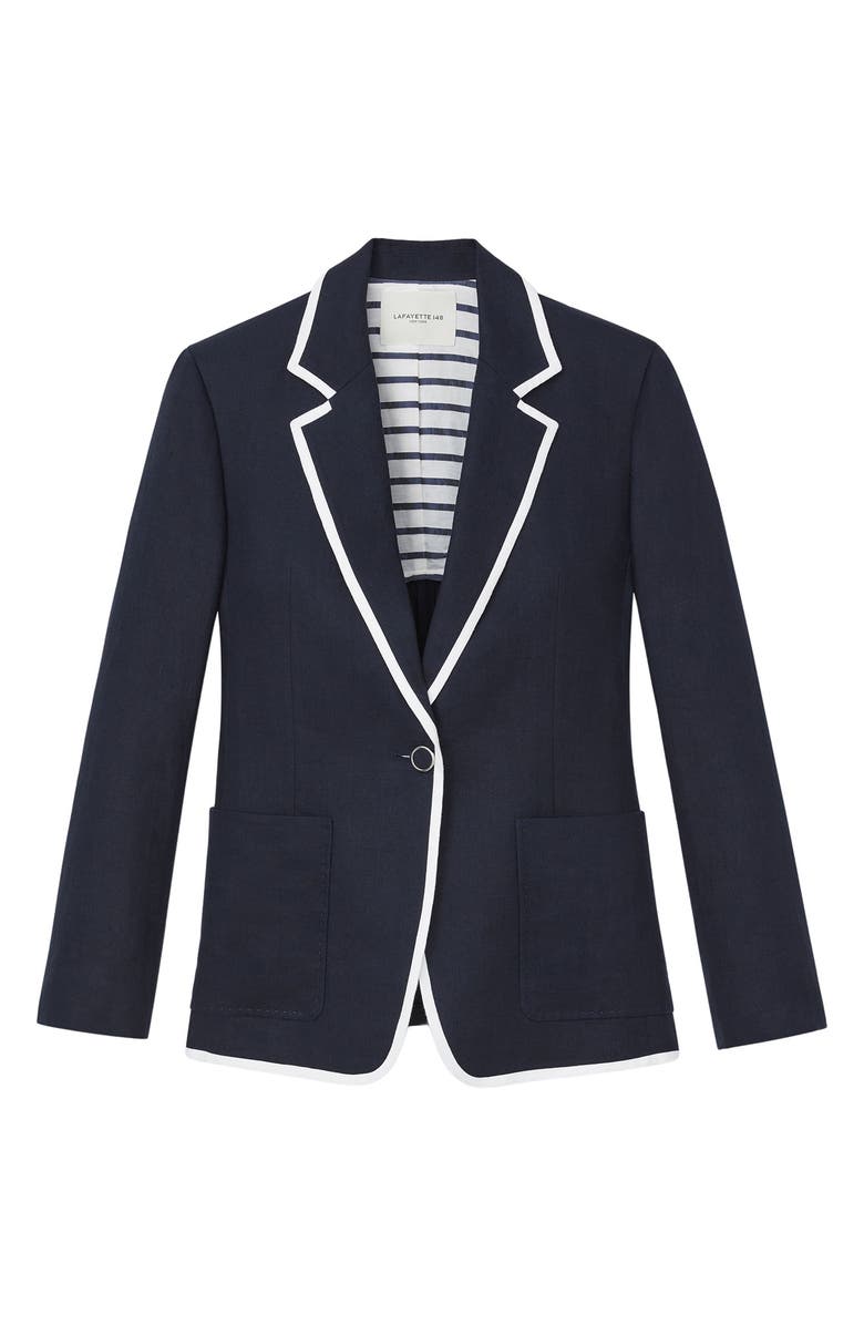 Lafayette 148 New York Tipped Linen Blazer, Alternate, color, 