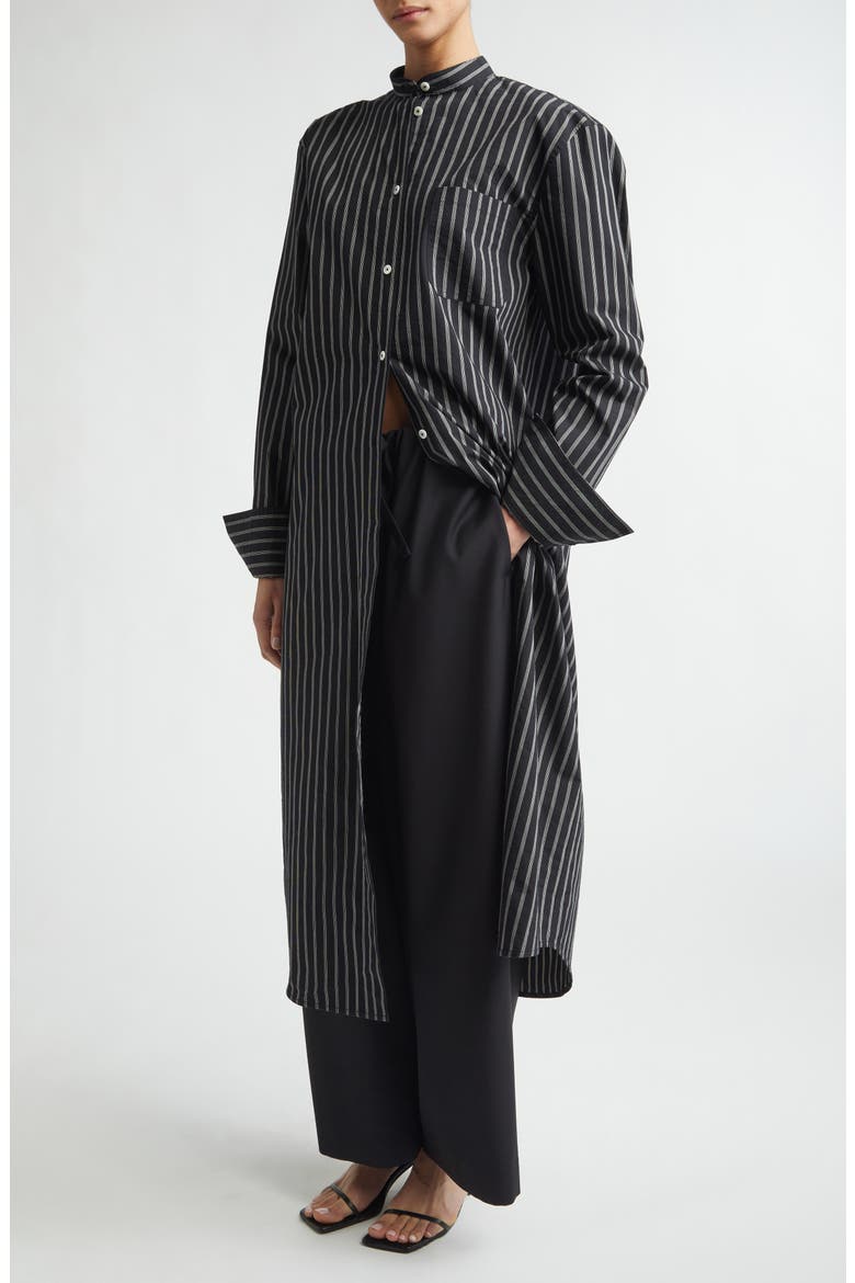 Stripe Long Sleeve Cotton Blend Tunic Shirtdress, Alternate, color, BLACK/ WHITE