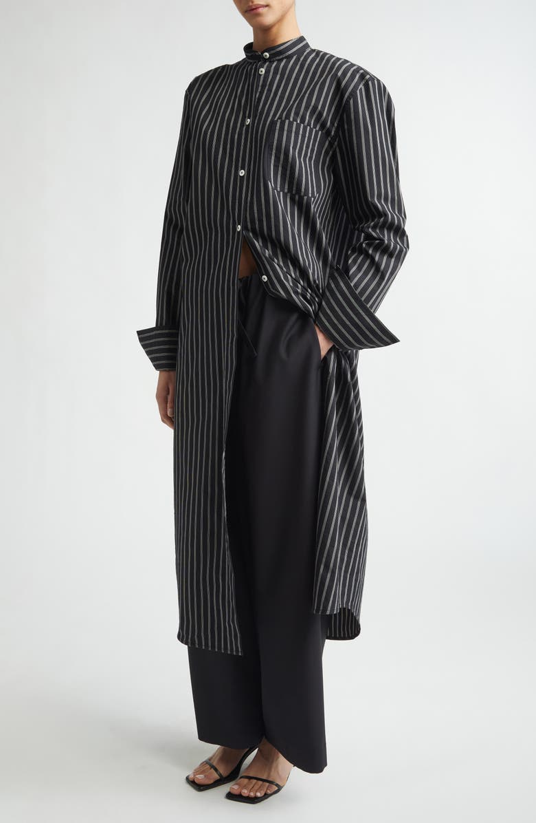TOTEME Stripe Long Sleeve Cotton Blend Tunic Shirtdress, Alternate, color, Black/ White