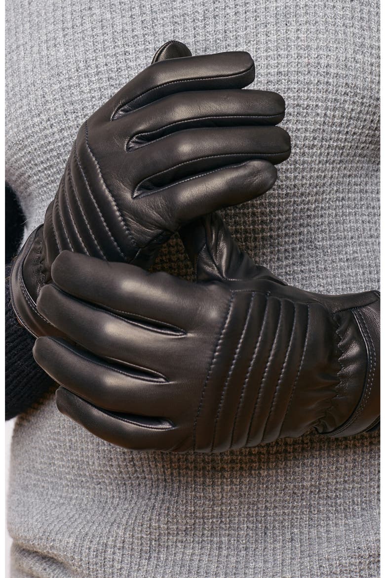 Quilted Leather Gloves, Alternate, color, BLACK
