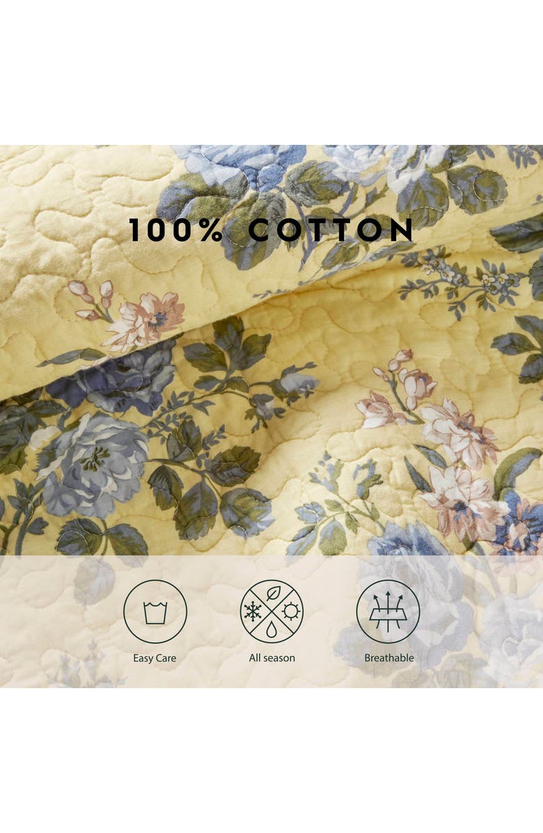 Laura Ashley Yellow Floral Twin Quilt & Sham Set, Alternate, color, Pale Yellow
