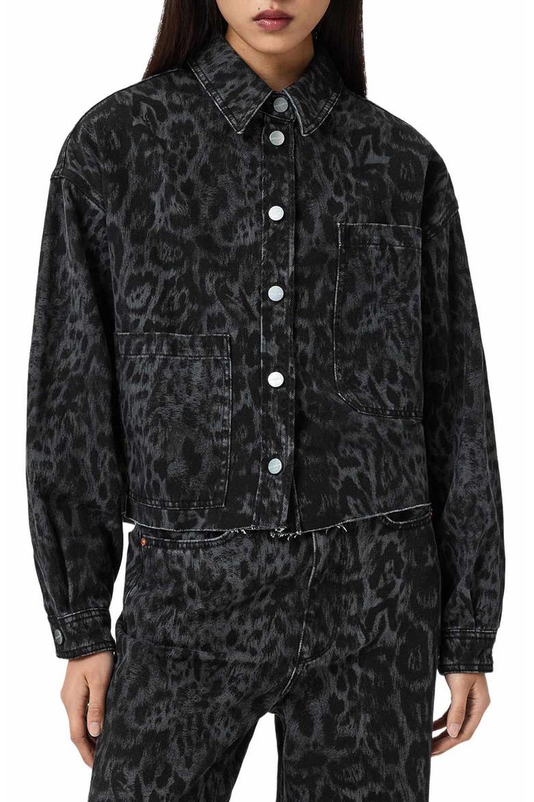 Leopard Denim Jacket, Main, color, LEPPO BLACK