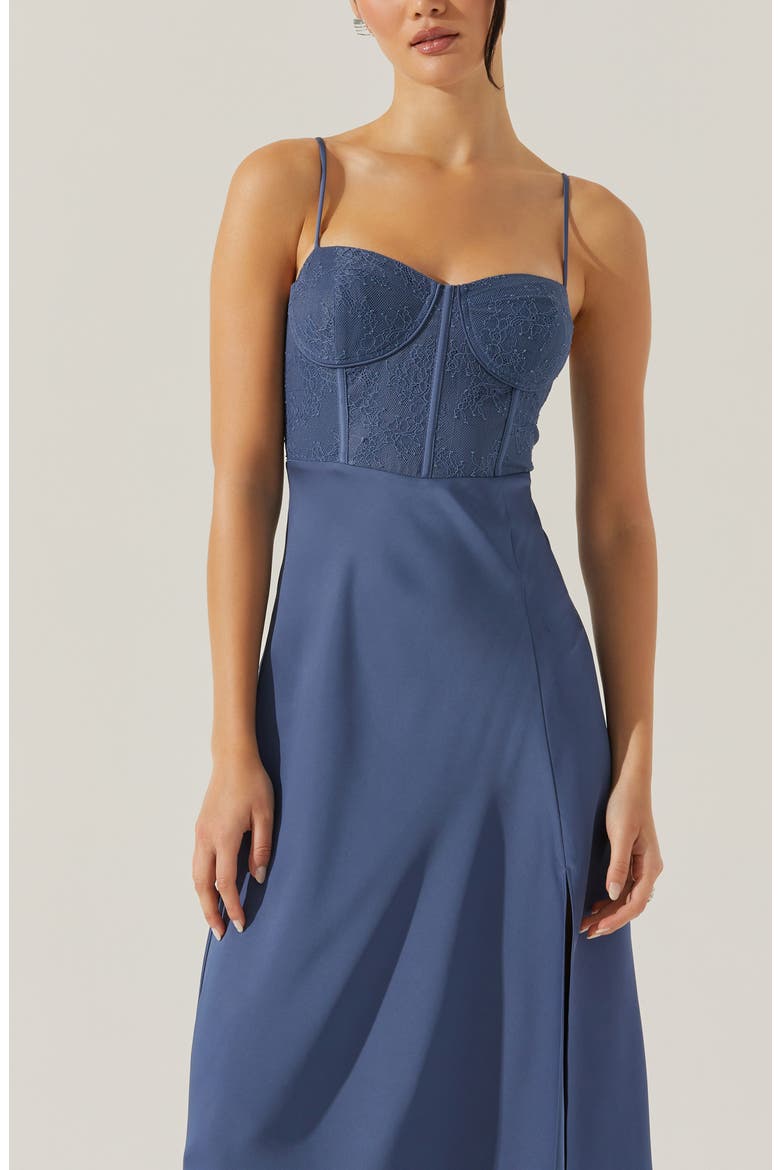Lace Bustier Sleeveless Midi Dress, Alternate, color, BLUE
