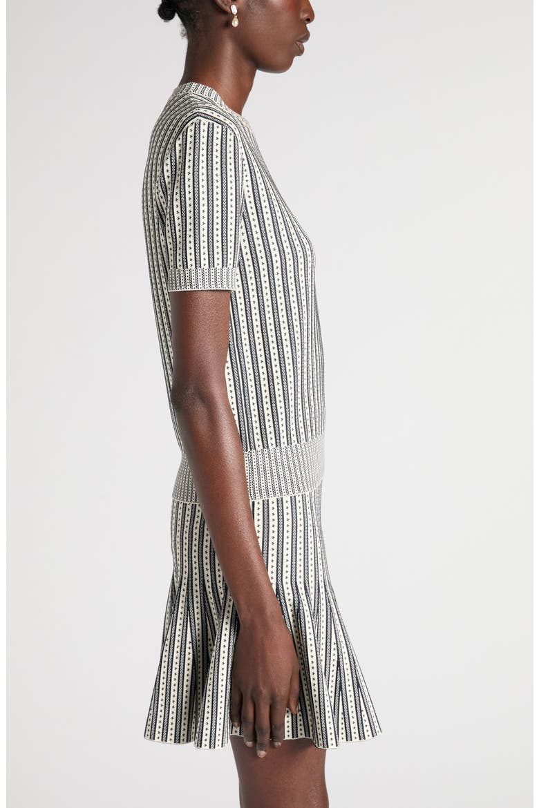 Short Sleeve Jacquard Stripe Sweater, Alternate, color, IVORY/NAVY