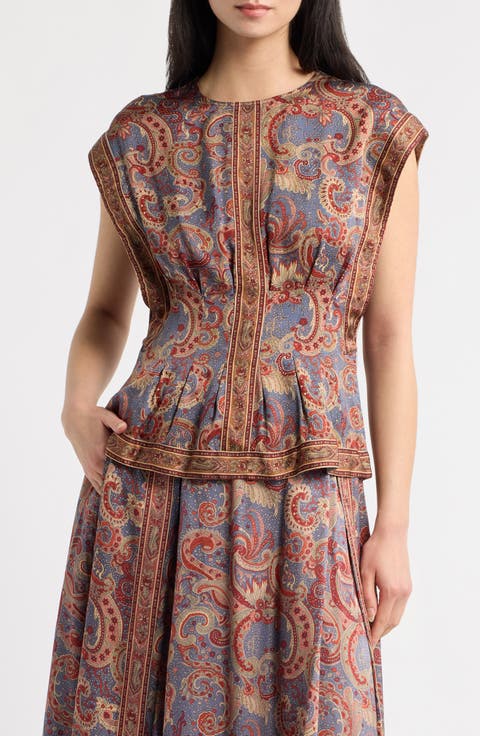Riley Pleated Paisley Top