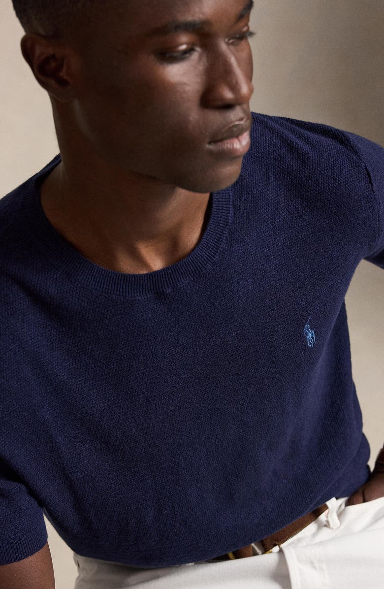 Polo Ralph Lauren Cotton & Linen Piqué Short Sleeve Sweater, Alternate, color, Bright Navy
