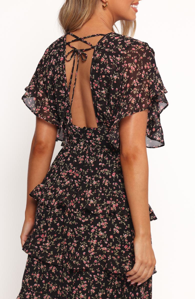 Petal & Pup Wendi Print Tiered Maxi Dress, Alternate, color, Black Floral