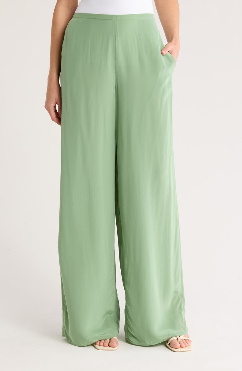 Theory Airy Wide Leg Pull-On Pants, Main, color, Leaf