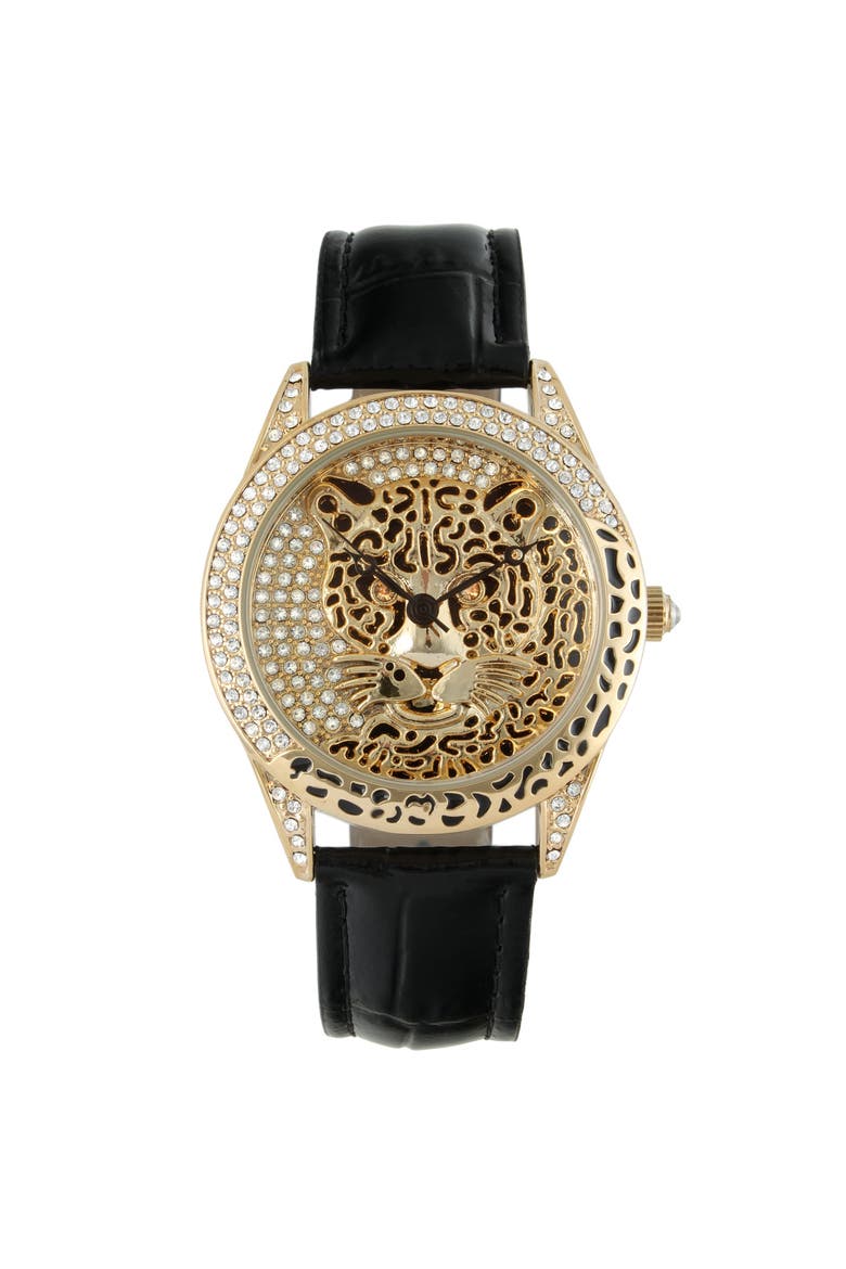 Coutoure Leopard Leather Strap Watch- 40MM, Main, color, Gold