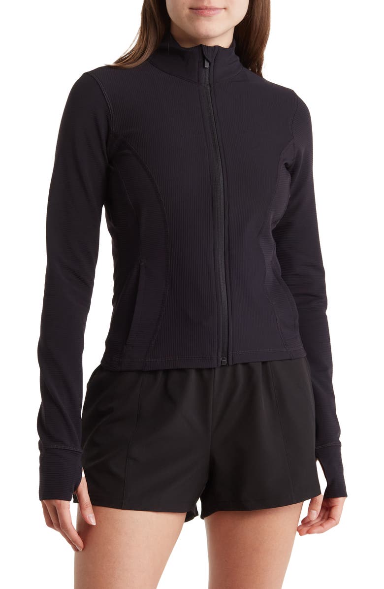 90 DEGREE BY REFLEX Rib Interlink Zip Front Active Jacket, Main, color, 