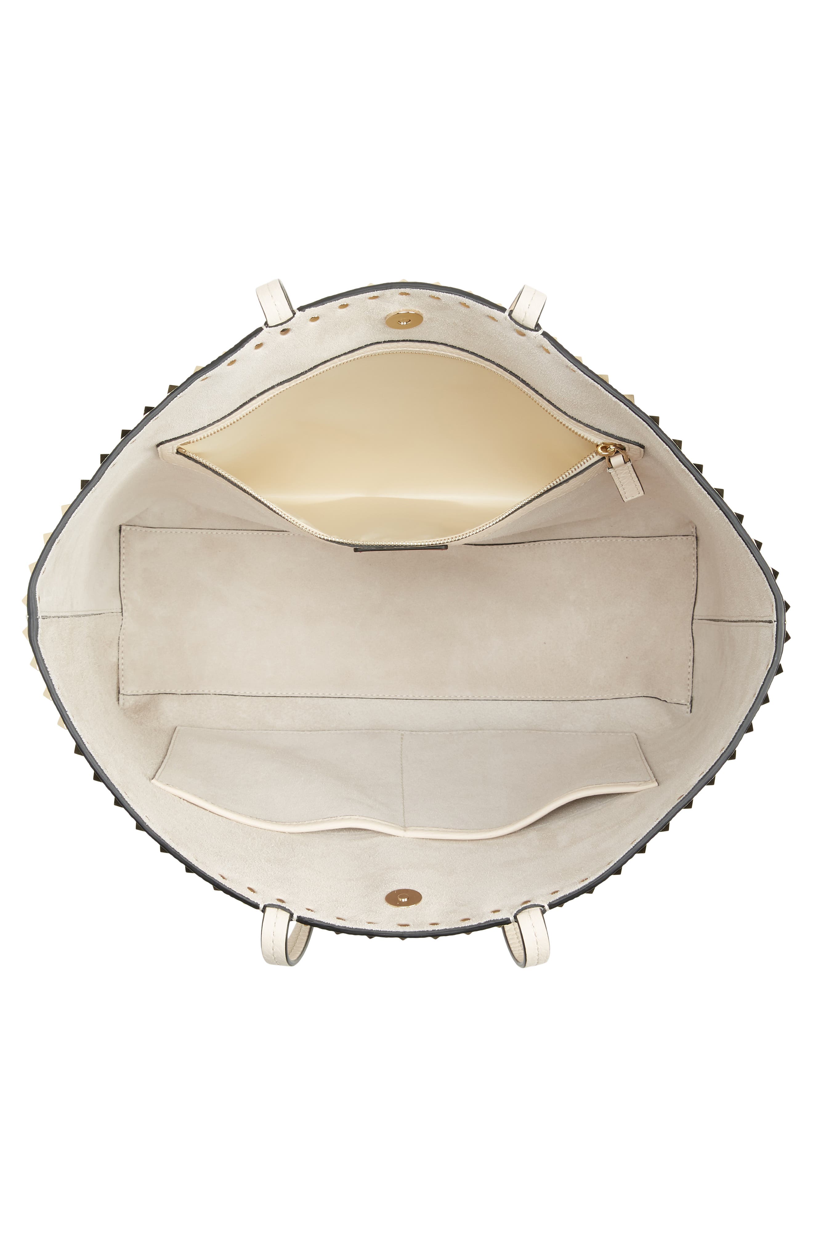 Valentino Garavani Rockstud Leather Tote, Alternate, color, Light Ivory