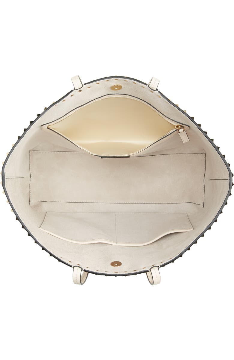 Valentino Garavani Rockstud Leather Tote, Alternate, color, Light Ivory