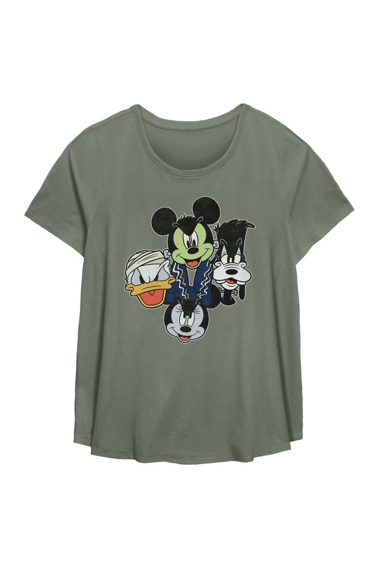 Women's Mickey & Friends Halloween Group Faces  Graphic T-Shirt, Main, color, Sage Green