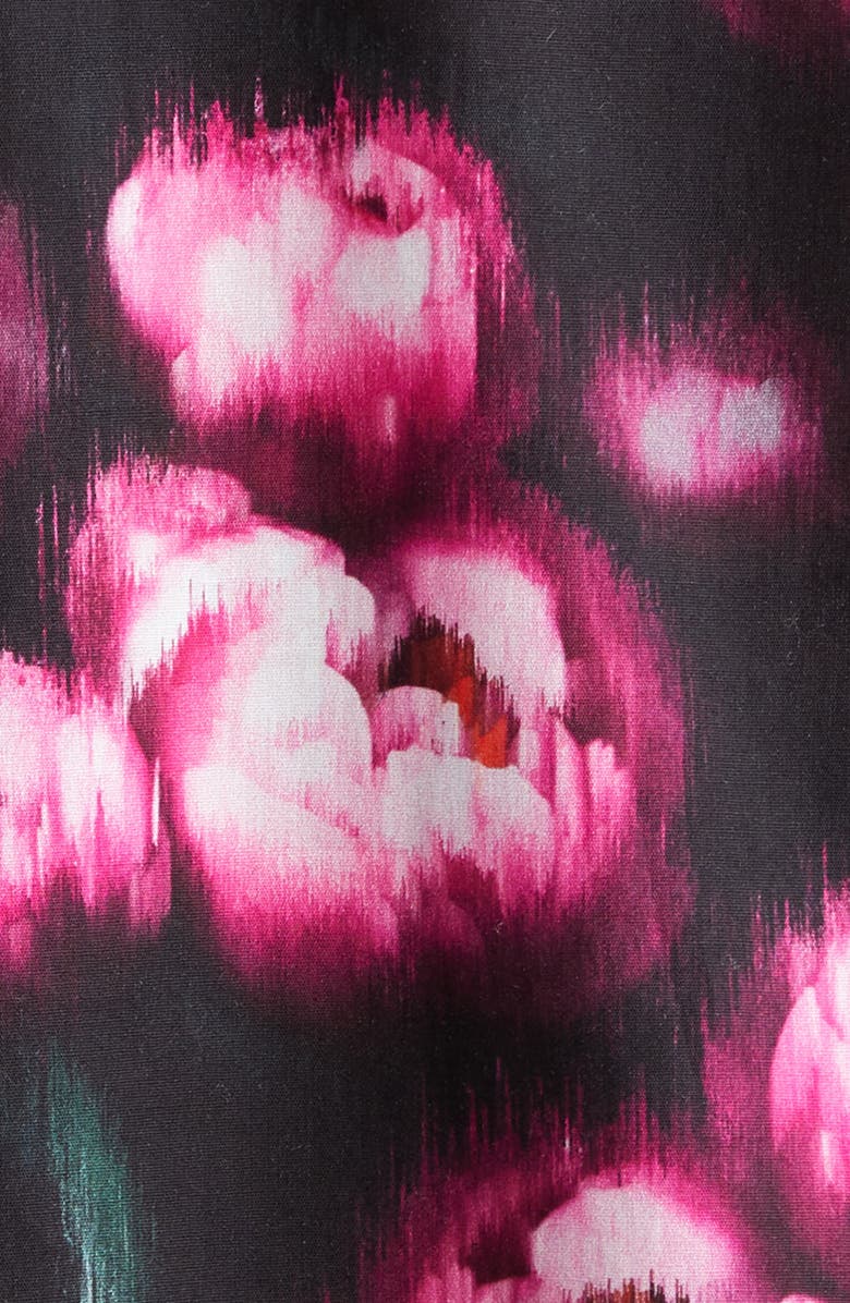 Adam Lippes Floral Print Stretch Poplin Trapeze Shirt, Alternate, color, Black Floral