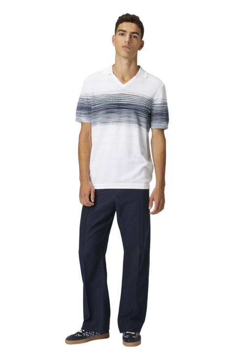 Honeycomb Cotton Knit Polo Shirt With Slub Detail