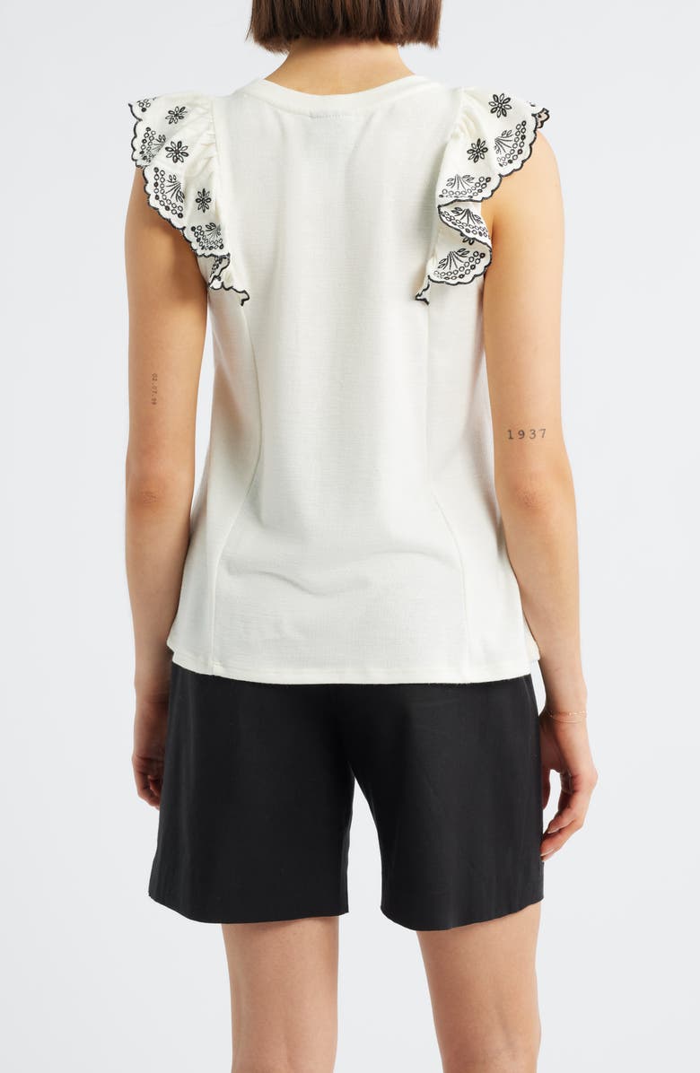 Bobeau Embroidered Ruffle Cuff Top, Alternate, color, Ivory