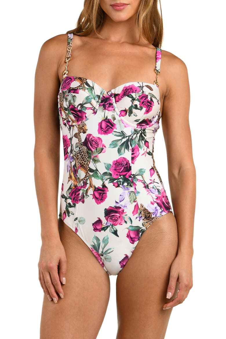 Amie Rose Leopard One-Piece Swimsuit, Main, color, WHITE MULTI