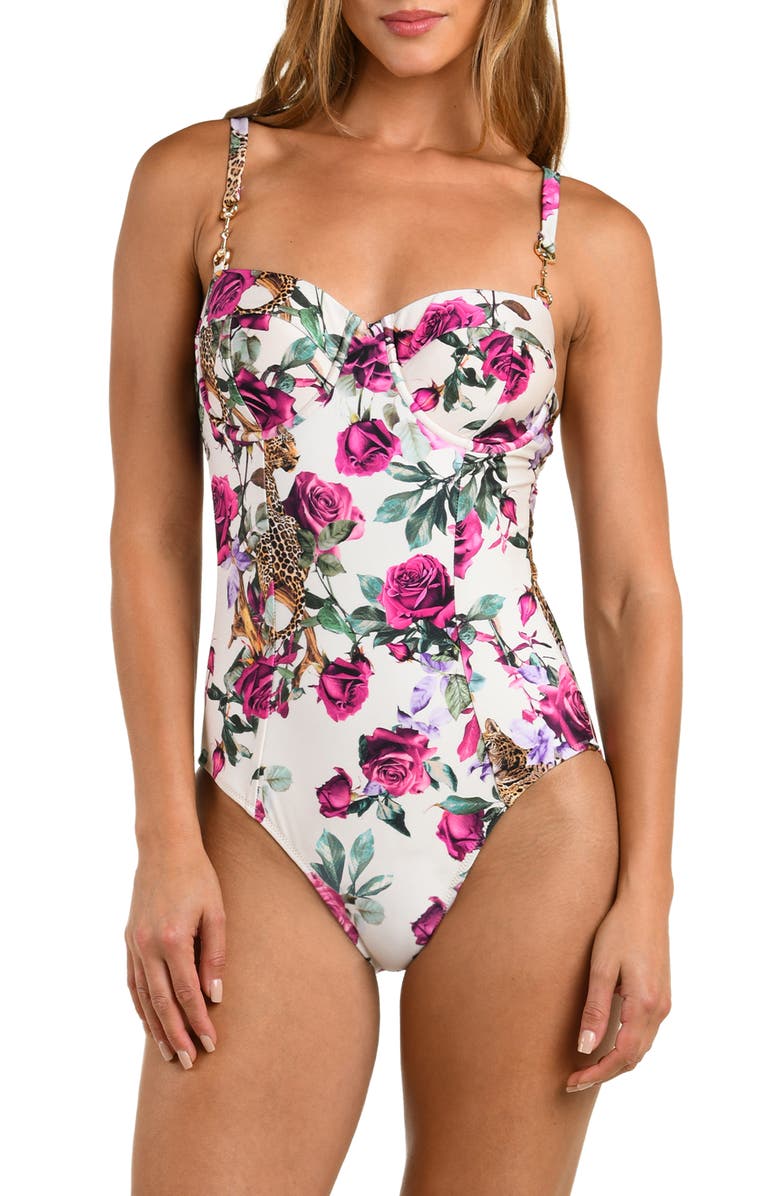 L'AGENCE Amie Rose Leopard One-Piece Swimsuit, Main, color, White Multi
