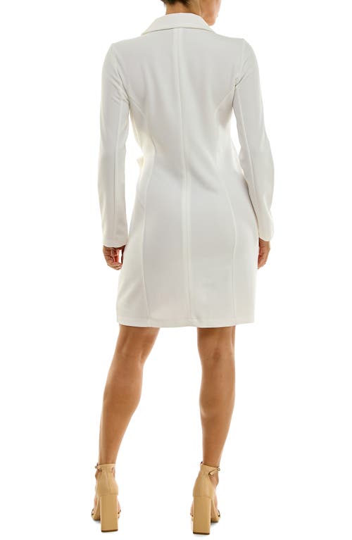 Nina Leonard Long Sleeve Wrap Blazer Dress In White