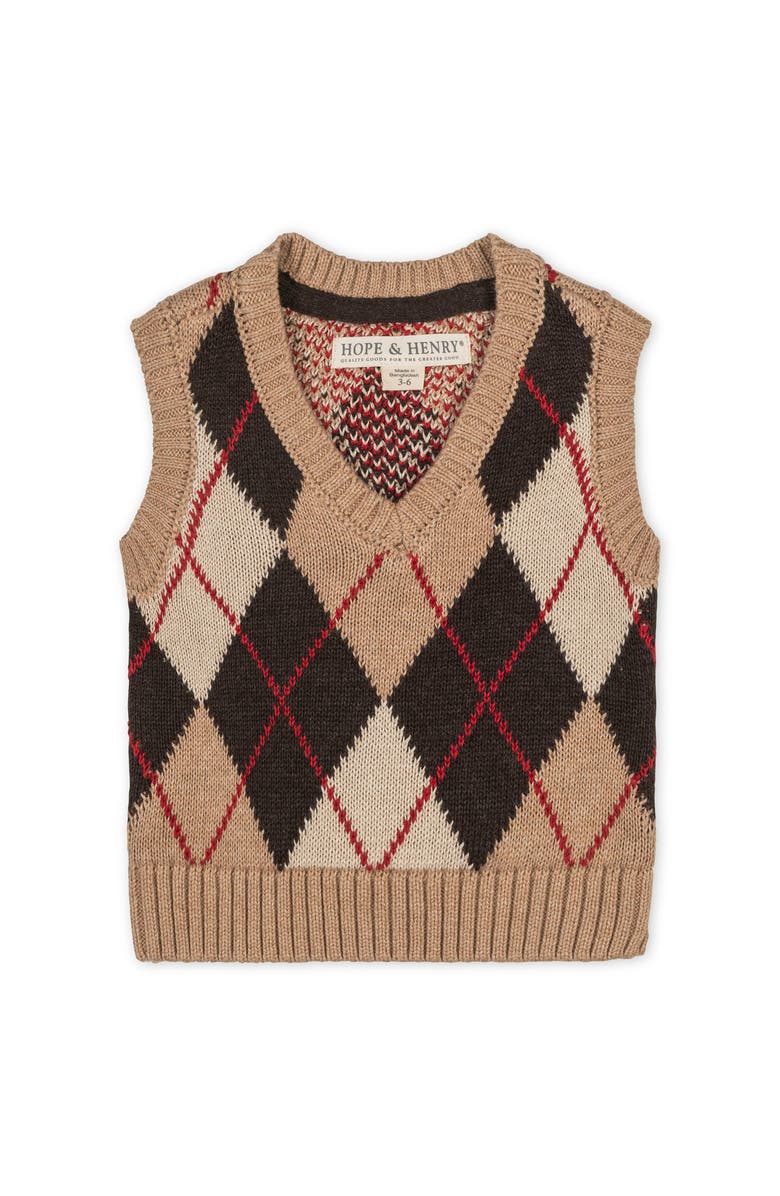 Hope & Henry Organic V-Neck Argyle Sweater Vest, Main, color, Fireside Argyle