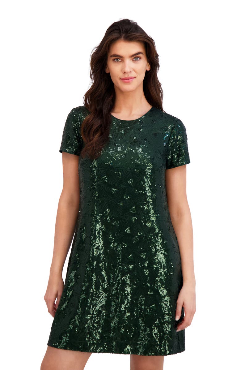 London Times Triangle Sequin Shift Dress, Alternate, color, Hunter/ Green