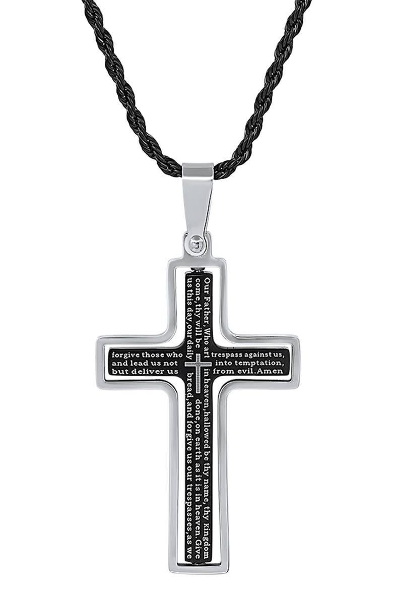 Stainless Steel Lord's Prayer Cross Pendant Necklace, Alternate, color, TWO TONE