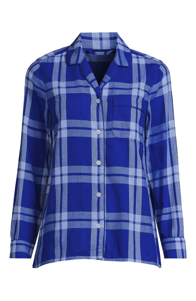 Lands' End Long Sleeve Print Flannel Pajama Top, Alternate, color, Clear Blue Sky/Lapis Plaid