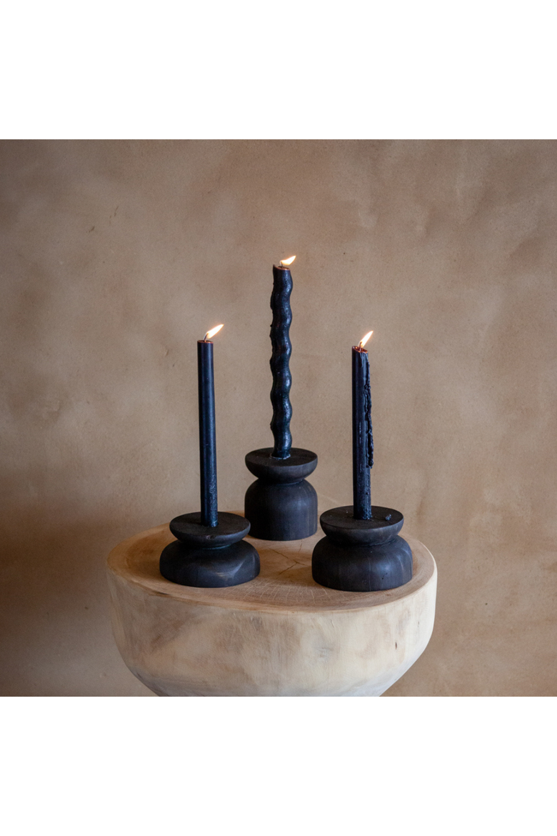 Organic Wood Taper Candlestick Holder, Main, color, Espresso Black