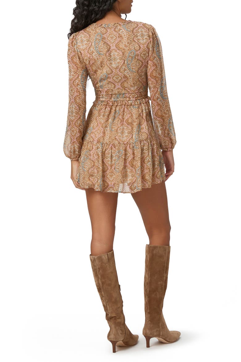Florentine Print Long Sleeve Silk Blend Minidress, Alternate, color, HONEY MULTI