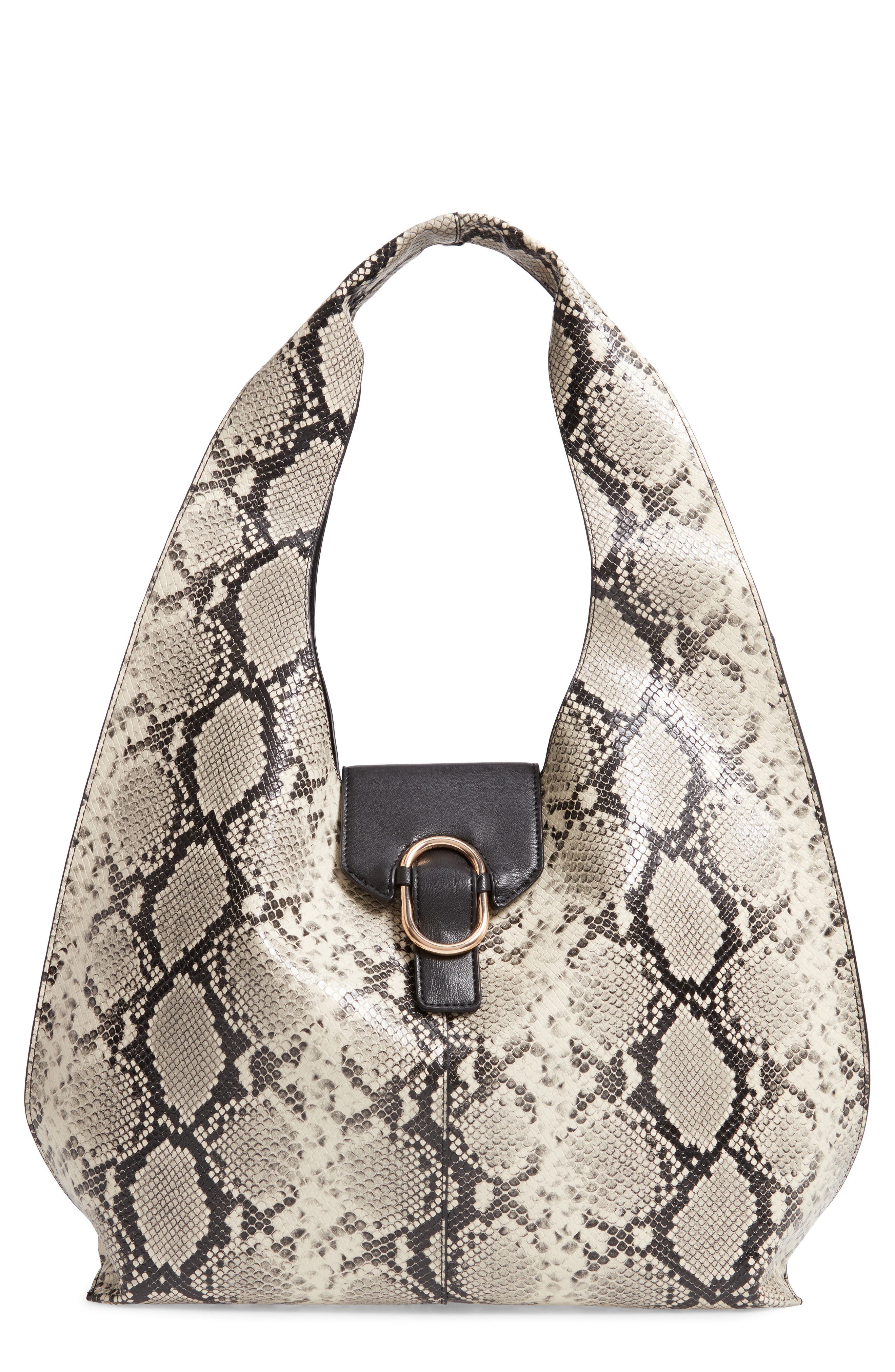 Topshop Haya Faux Snakeskin Hobo Bag, Main, color, 