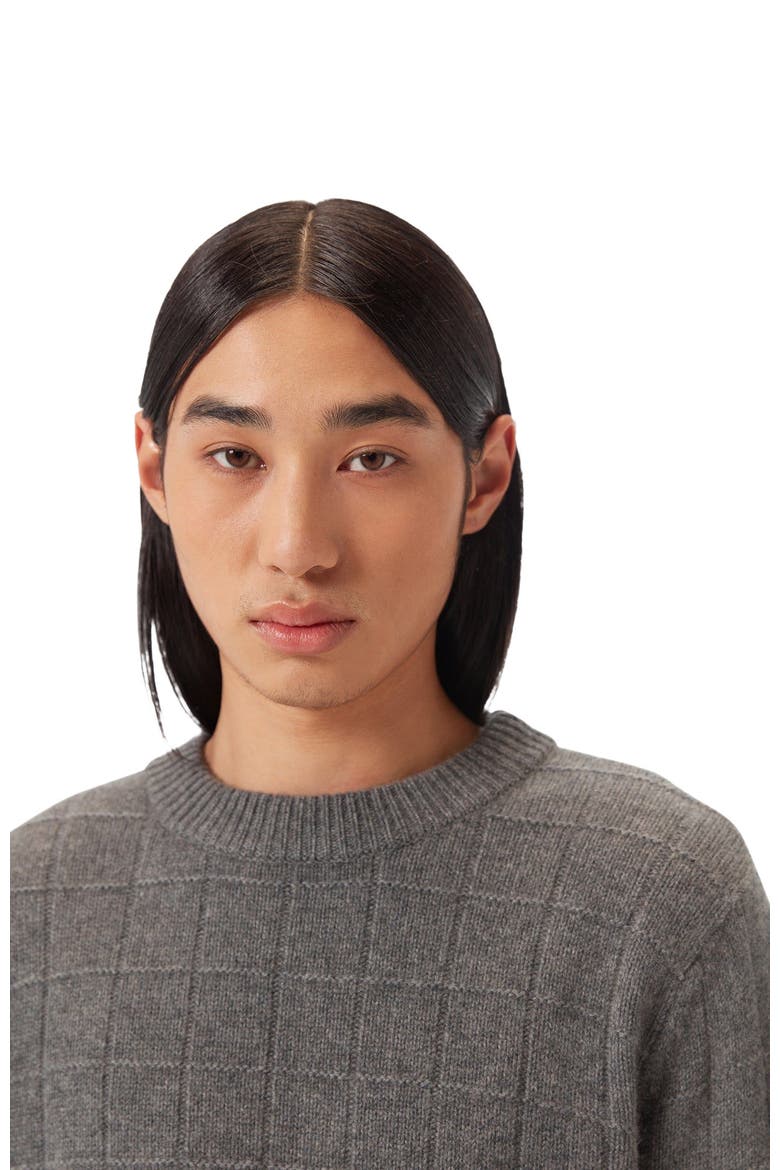 Square-Patterned Cashmere Sweater, Alternate, color, dim gray