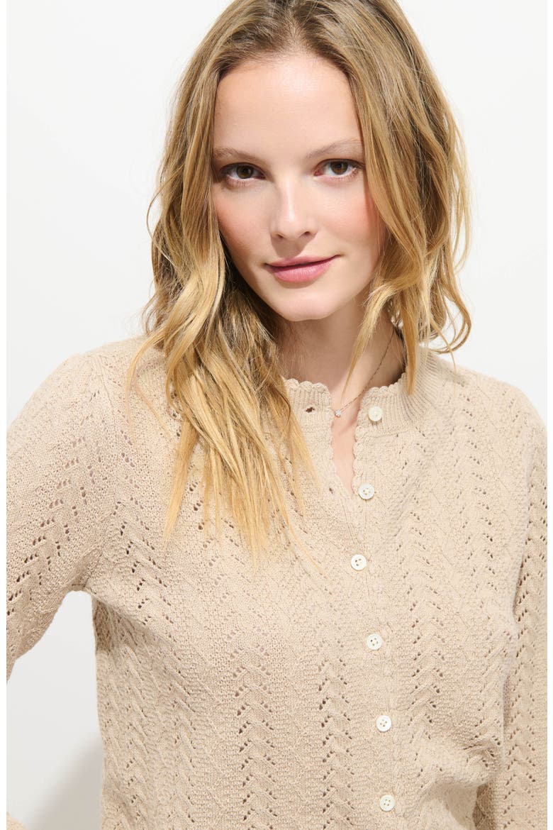 Gracie Pointelle Wool & Cotton Cardigan, Alternate, color, LIGHT CAMEL