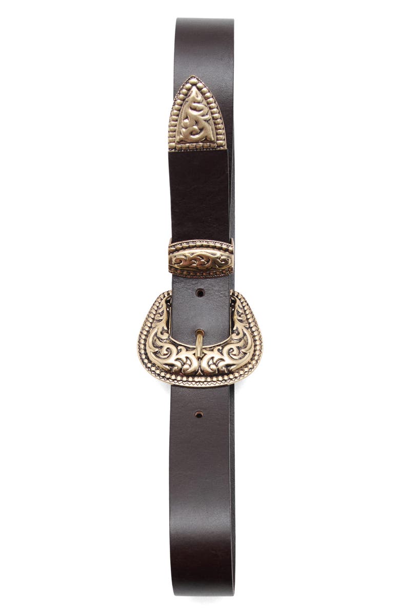 MANGO Engraved Buckle Leather Belt, Alternate, color,