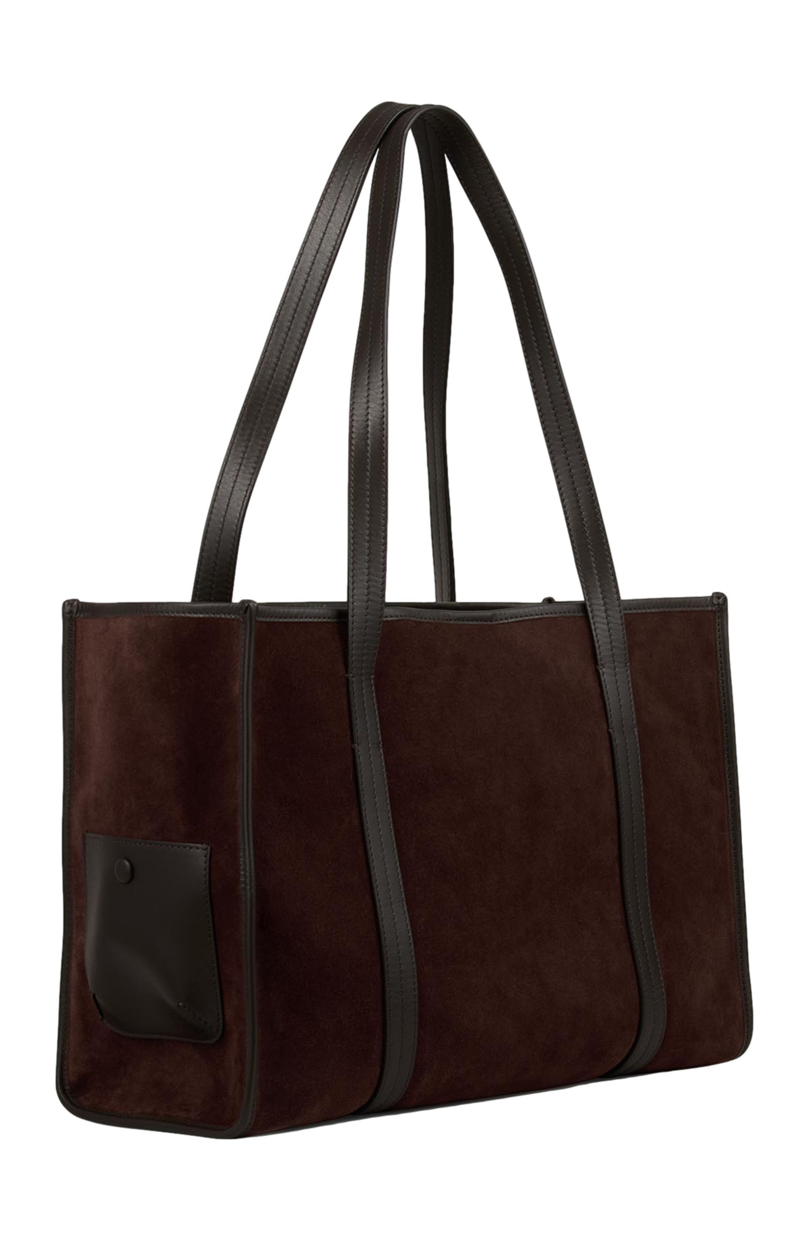 SANDRO Soft suede shopping bag, Alternate, color, Mahogany