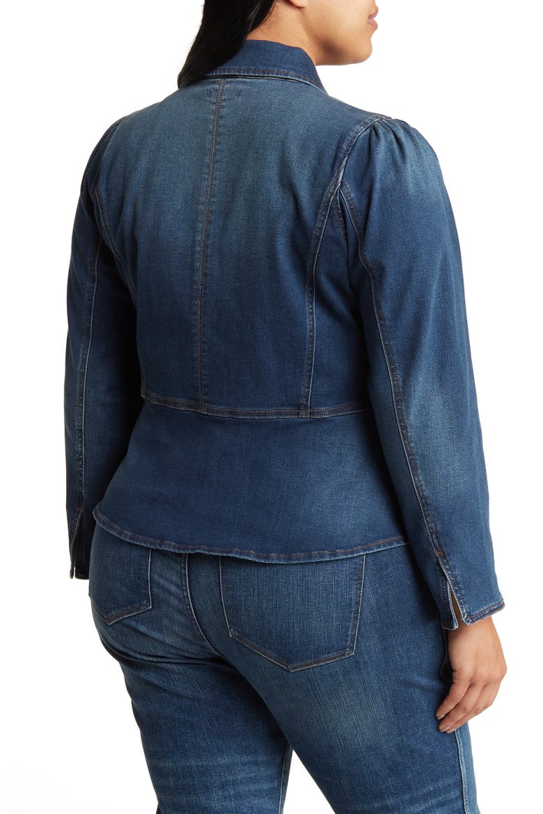 Peplum Denim Jacket, Alternate, color, BLUE