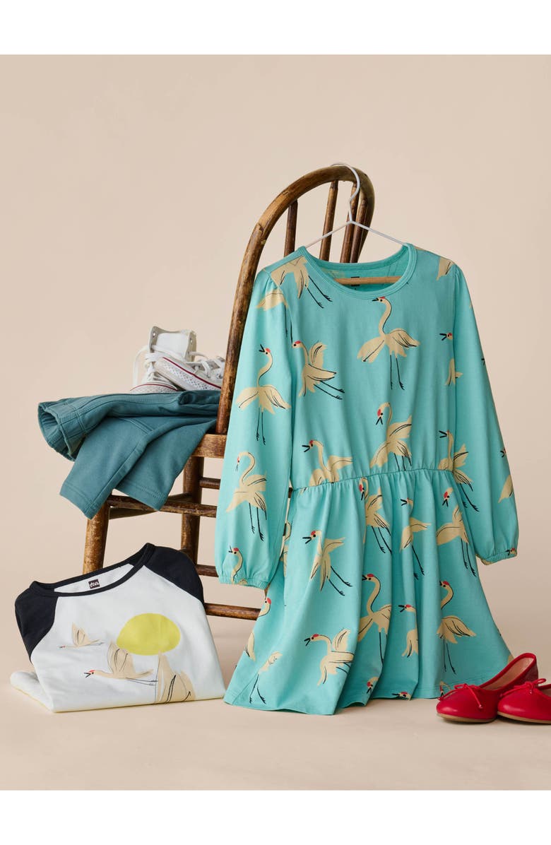 Tea Collection Blouson Sleeve Pocket Dress, Alternate, color, Red Crowned Crane