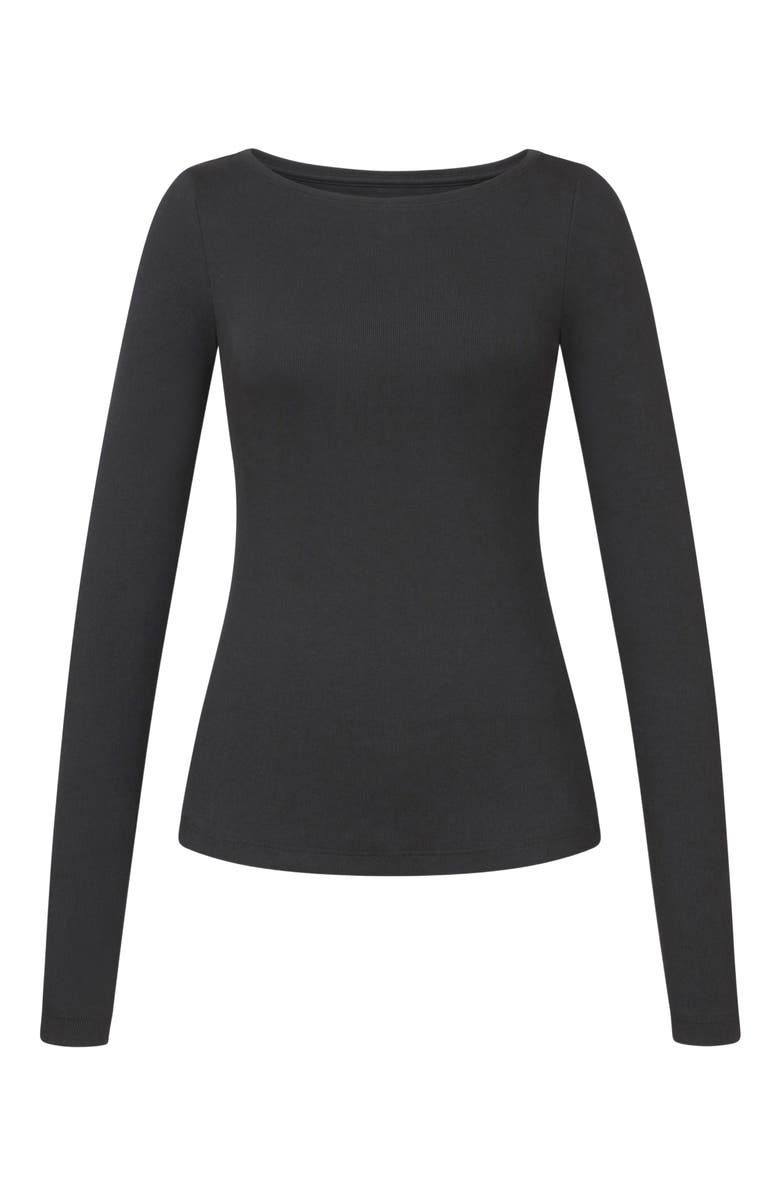 Losano Serene Rib Long Sleeve Top, Alternate, color, Black