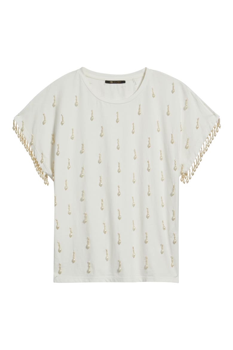 Carmel Faux Pearl Accent Cotton T-Shirt, Alternate, color, IVORY