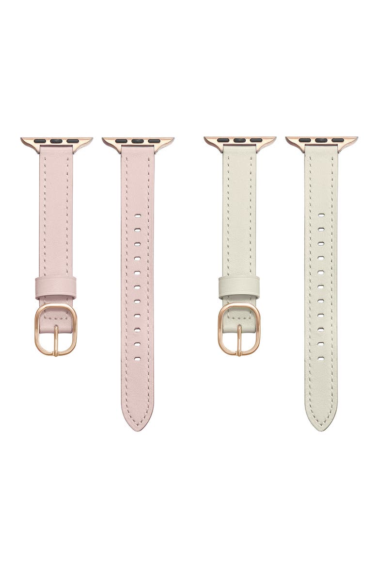 Set of 2 Faux Leather Watchbands, Alternate, color, BROWN