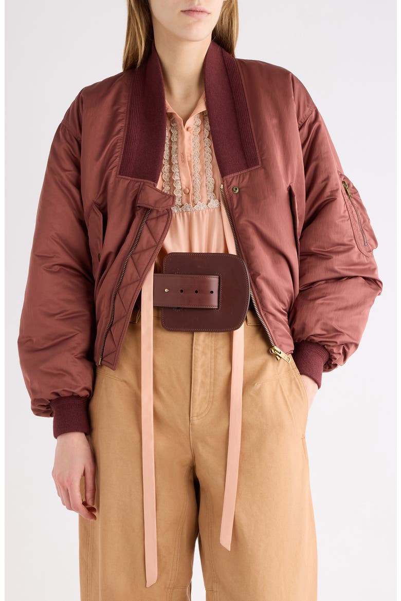 Oversize Techniacal Satin Bomber Jacket, Main, color, WILDWOOD BROWN