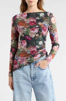 Madden Girl Boat Neck Asymmetrical Ruched Long Sleeve Top