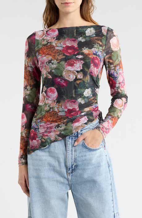 Madden Girl Boat Neck Asymmetrical Ruched Long Sleeve Top