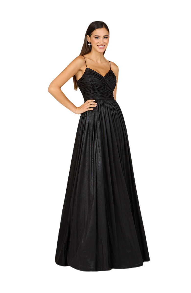 LARA New York High Slit Metallic Jersey Dress, Main, color, Black