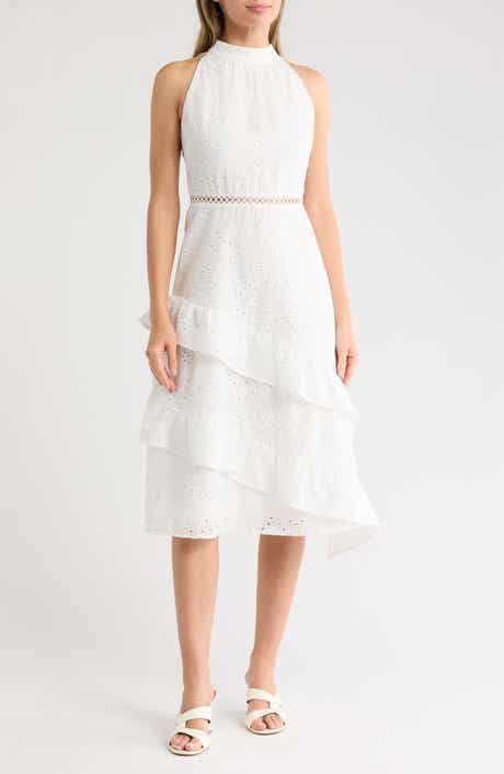 Sam Edelman High Neck Eyelet Midi Dress
