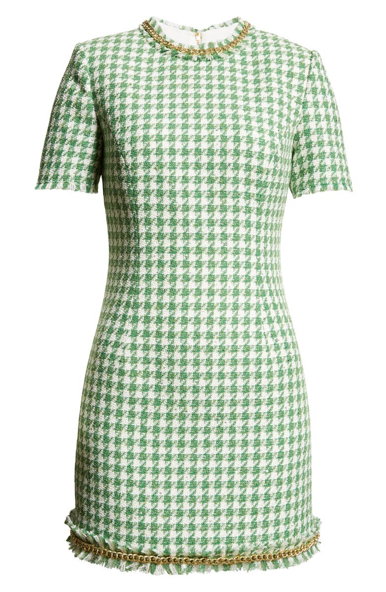 Rebecca Vallance Cher Fringe Tweed Minidress, Alternate, color, Green Check