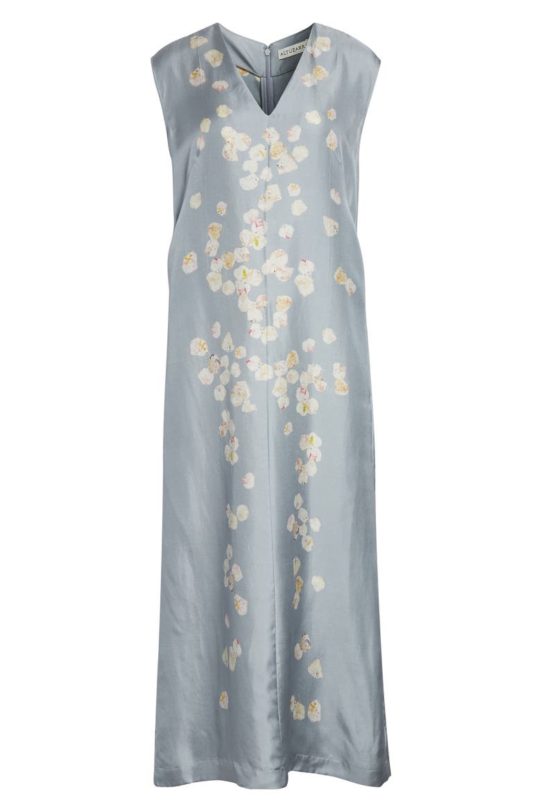 Cherie Petal Print Silk Midi Dress, Alternate, color, 415067 STORM PETALS