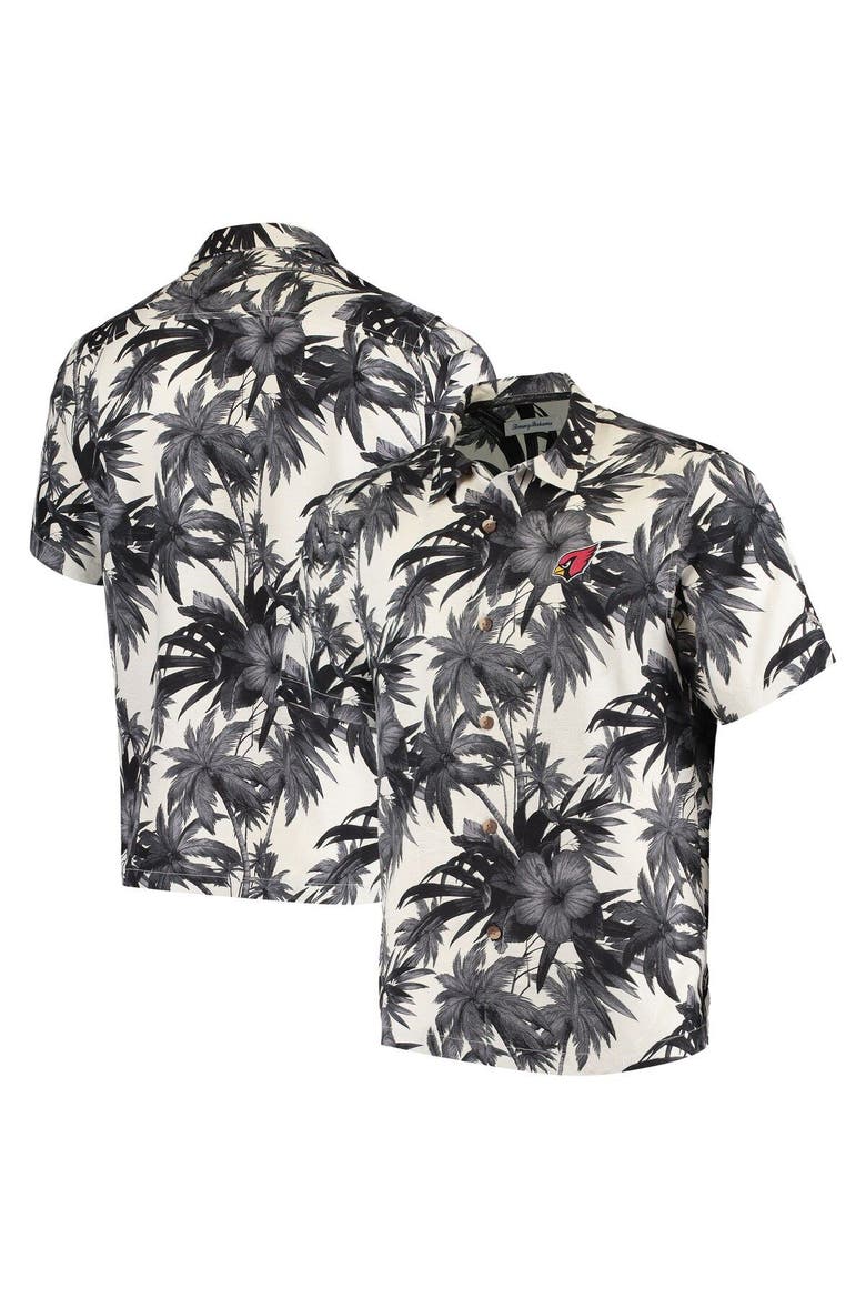 Men's Tommy Bahama Black Arizona Cardinals Sport Harbor Island Hibiscus Camp Button-Up Shirt, Alternate, color, Black