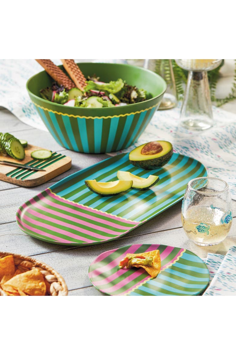 Cabana Stripe Melamine Platter Multi Melamine Summer, Alternate, color, Green