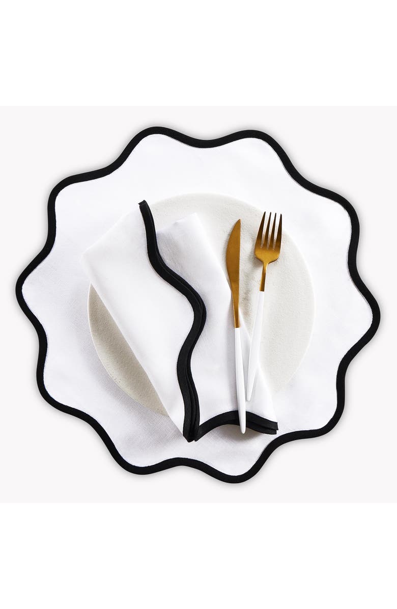 Solino Home Linen Dinner Napkins - Giselle Scallop Edge, 20 Inch Round, Alternate, color, Black And White